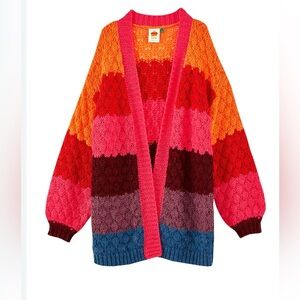 FARM Rio Block Striped Open Cardigan NWT!